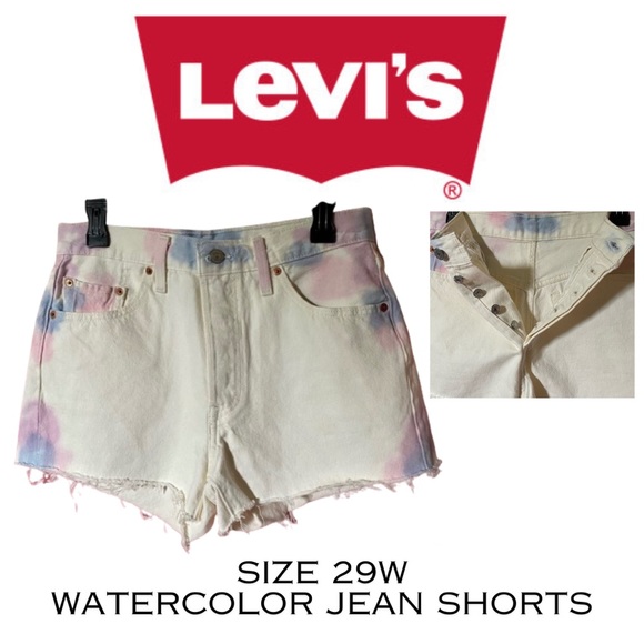 Levi's Pants - NEW LEVI’S White And Watercolor Pink/Blue/Purple 501® Jean Shorts Size W29